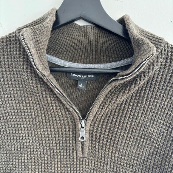 Banana Republic Men's Quarter Zip Waffle Knit Green Sweater Size Large - Picture 4 of 5